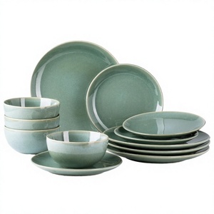 Lot de 12 pièces de vaisselle scandinave en grès, finition mate éclaboussée, <span class=keywords><strong>kit</strong></span> de tasses réutilisables, compatible four/lave-vaisselle/micro-ondes - Product Image 1