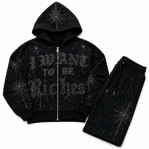 Sudadera con capucha extragrande de algodón 100% con cremallera, estampado casual personalizado, pedrería y bordado, estilo urbano, OEM ODM - Product Image 3
