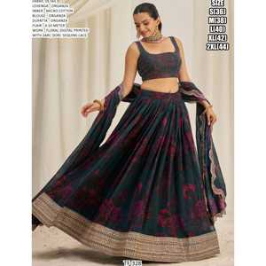 Ropa de fiesta de Lehenga Choli de estilo moderno de diseñador recientemente lanzada con tela de organza digital con estampado floral Zari & Dori Work - Product Image 1