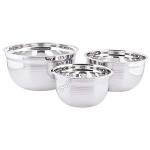 Cuencos de forma redonda de acero inoxidable, Juego de 3 uds., cuenco para servir, Colección moderna de cuencos de acero inoxidable - Product Image 3