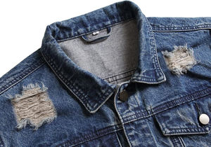 Veste en jean denim pour homme, tendance, col personnalisé, logo sur le devant, design élégant, sport, bleu, streetwear, imperméable, respirante - Product Image 4