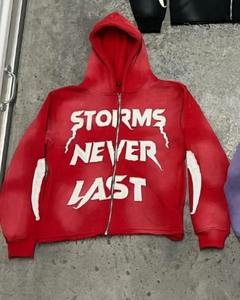 Sweat-shirt à capuche oversize de marque tendance Harajuku veste brodée rétro avec lettres pour hommes Y2k sweat-shirt à capuche gothique punk ample à fermeture éclair - Product Image 6