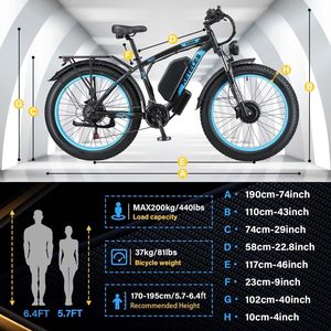 Bici elettrica per adulti, AWD E bici doppio motore, 26 ''grasso pneumatico picco 4000W E biciclette con batteria 48V 23AH bicicletta freno idraulico - Product Image 6
