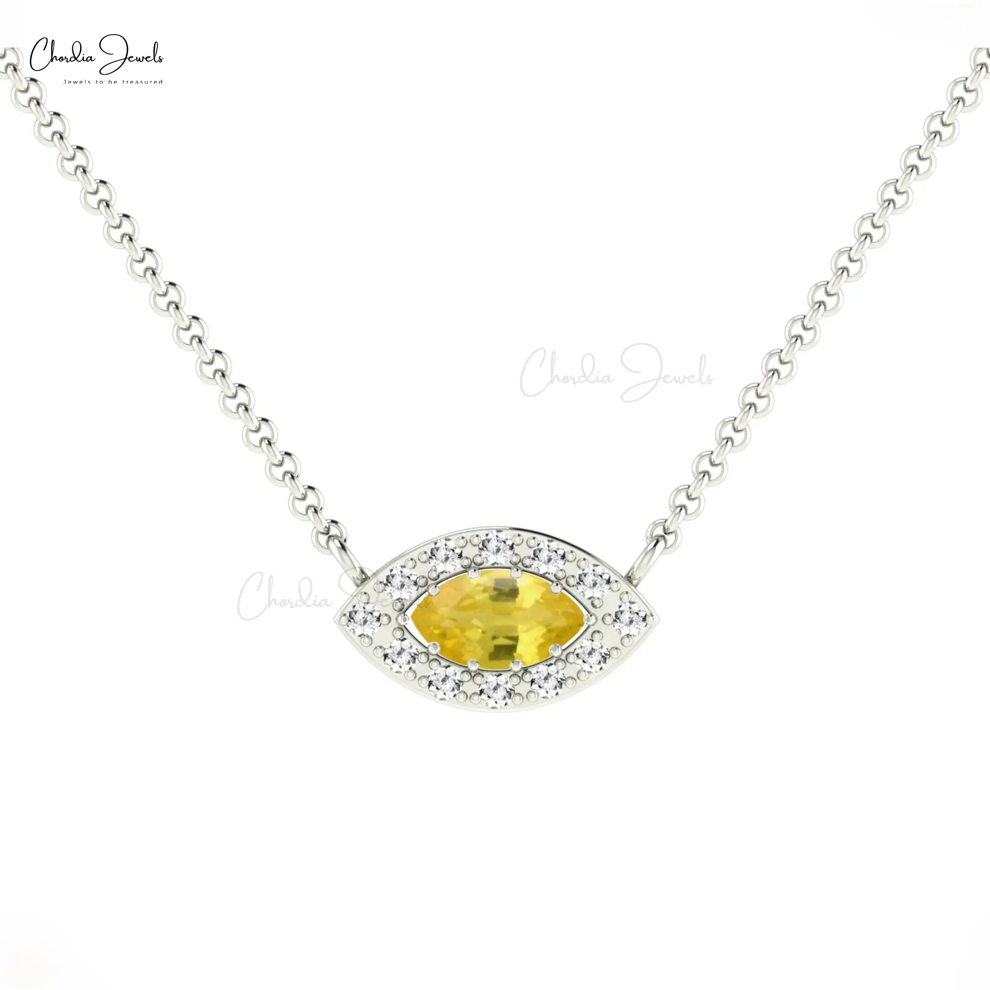 Grosir perhiasan sederhana cahaya mewah berlian Halo kalung liontin alami kuning mata safir kalung dalam 14k emas asli