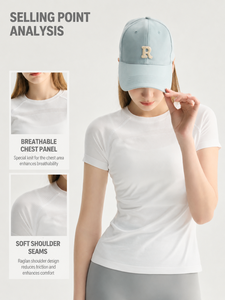 เสื้อยืดออกกำลังกายผู้หญิง แห้งเร็ว ยืดหยุ่น ระบายอากาศ แขนเสื้อเบาสบาย ไร้ตะเข็บ สำหรับฟิตเนส วิ่ง และเล่นกีฬา พร้อมโลโก้แบบกำหนดเอง - Product Image 2