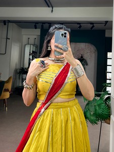 Premium Navratri Chanderi <b>Lehenga</b> with Mirror Patchwork Work G Party Style All Seasons <b>Women</b> - Product Image 5