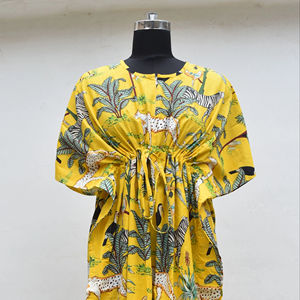 Ropa de dormir de algodón puro para mujer Kaftan de verano transpirable con patrón de Navidad para festivales y descanso - Product Image 1