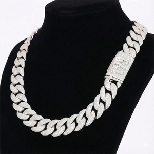 Collier Miami Cuban Link en argent sterling 925, style hip-hop de luxe, look glacé, bijoux tendance pour unisexe - Product Image 6