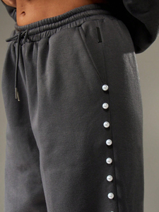 Jogger Sweat Suit Deux Pièces Solide Poids Lourd Lounge Wear Ensemble Haut À Manches Longues Pantalon Sportif Hip Hop Survêtement Strass Perles - Product Image 4