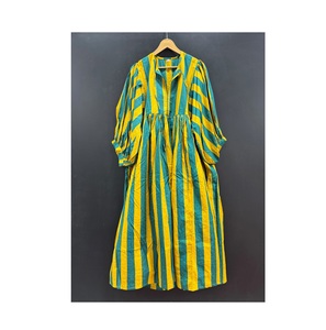 Meilleure qualité impression numérique femmes trois quarts manches lin robe mi-longue pur coton été imprimé fleuri décontracté naturel gland - Product Image 1