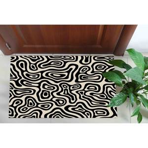 Tapis abstrait noir et blanc : motif minimaliste moderne, tapis doux non tissé - Product Image 1