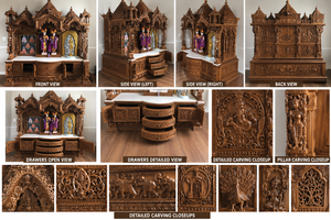 Mandir de Madera Tradicional Tallado a Mano de Tamaño Completo con Cinco Dómes, Compre un Altar de Swami Narayan de Gran Tamaño para el Hogar, Templo de Madera Manidr USA - Product Image 6