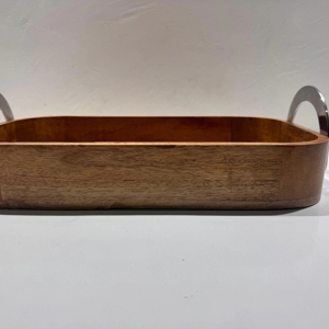 ถาดเสิร์ฟขัดไม้อาเคเซียทรงสี่เหลี่ยมผืนผ้าถาดอาหารว่างแบบแข็งธรรมชาติพร้อมขอบถาดชากาแฟตกแต่งทำจากไม้อะคาเซีย - Product Image 1