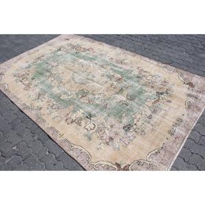 5.7x9.5 ft Vintage Turkish Rug, Large Rug, <b>Brown</b> Green Patchwork <b>Wool</b> Rug - Product Image 2