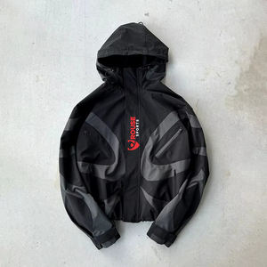 เสื้อแจ็คเก็ตผู้ชายแบบมีฮู้ด สไตล์วินด์เบรกเกอร์ ซิปหน้า ตกแต่งลายปะติดและลายซับลิเมชั่น สำหรับกิจกรรมกลางแจ้ง ลำลอง ใส่ได้ในฤดูใบไม้ร่วง รับผลิตตามสั่งขายส่ง - Product Image 1