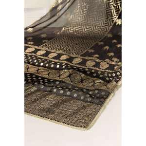 Chal de Chifón de Seda Negro con Estampado Digital Floral y Patrón Liso Bordado para Mujer, Ideal para Fiestas de Invierno - Product Image 2