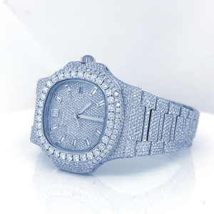 Collar Unisex de Acero Inoxidable Cuadrado de Primera Calidad, Diseño Cubano con Diamantes Moissanite Blancos VVS, Estilo Hip Hop Dorado - Product Image 3