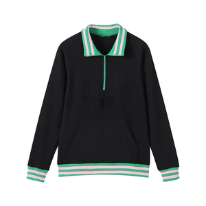 Sudadera de invierno con cremallera de 1/4 para hombre, color negro, lavado ácido, marca privada, cremallera de un cuarto, logotipo bordado, bolsillo canguro, OEM - Product Image 2