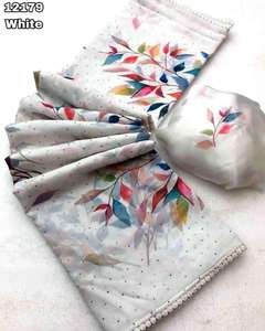 Collection de saris en mousseline de soie lourde de créateur exquis avec bordure brodée lancée par Royal Export pour les vêtements indiens pakistanais - Product Image 2