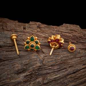 <b>Silver</b> Temple 153678 Earrings 14K/18K Gold <b>Stud</b> and Hoop Bezel Setting Flower Pattern with Diamond and Yellow/Rose Gold Inlay - Product Image 2