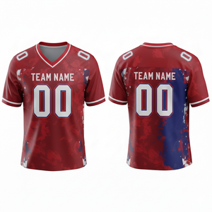 Ensemble de maillot et short de football américain sublimé personnalisable, 100% polyester respirant avec position du logo sur le devant - Product Image 2