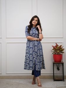 Ethnic Clothing Cotton Slub Printed <b>Kurti</b> And Plazo Wholesale factory Manufacturer Worldwide Supplier - Product Image 2