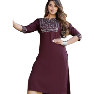 ชุดคุर्ติแบบอินเดียสำหรับงานเทศกาล ดีไซน์ล่าสุด ปักลายทอ คอวี แขนสามส่วน ยาวคลุมเท้า ทรงหรูหรา พร้อมกางเกงปาลาซโซ - Product Image 1