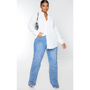 Élégant personnalisable femmes à manches longues Plus blanc texturé surdimensionné chemise nouvelle vente chaude robe de soirée techniques brodées - Product Image 1