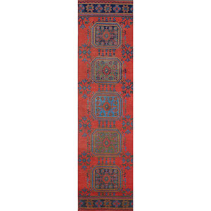 Tapis en laine vintage 9x12 rouge et orange, noué à la main, motif géométrique pour la décoration du salon, des couloirs, nom du produit Pae-2526 - Product Image 1