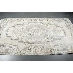 Grand tapis turc de 5,7 x 9,7 pieds, tapis persan blanc vintage - Product Image 3