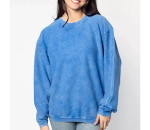 Sudadera de cuello redondo vintage de algodón 100% acanalado de 340 g de ajuste regular para invierno con estampado por descarga para mujer al por mayor - Product Image 2