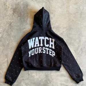 Sudadera con capucha bordada con parche de algodón 100% personalizada 500 Gsm para hombre, sudaderas con diamantes de imitación, sudaderas con cremallera de peso pesado para hombre - Product Image 2