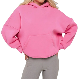 Sudadera con capucha de mujer personalizable 100% algodón jersey de gran tamaño transpirable logotipo personalizado impresión sólido hombro caído servicio OEM - Product Image 1