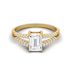 Anillo de compromiso de diamantes de moissanita de corte esmeralda de oro blanco de 14 quilates, alta calidad con acentos de diamantes pavimentados, anillos de moda - Product Image 4