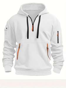 Wholesale <b>Men</b> Custom Logo 100% Cotton Solid Fleece Hoodie | <b>Half</b> <b>Zip</b> Drawstring Collar Winter <b>Sweatshirt</b> Digital Oversized Fit - Product Image 6