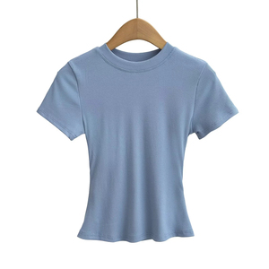 Camiseta de cuello redondo Sexy de corte Regular de poliéster 100% para mujer, blusas de hombro lavadas con ácido con estampado personalizado suave y cómodo, camisas - Product Image 1