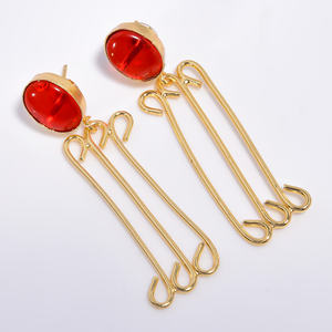 Boucles d'oreilles en laiton plaqué or 14k pierres précieuses en laiton fournisseur de bijoux pour femmes et filles - Product Image 4