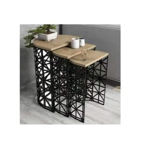 โต๊ะในห้องนอนหรูหราทำจากไม้พร้อมฐานโลหะเคลือบผงสีดำครึ่งตัวเหมาะสำหรับตกแต่งบ้านอย่างมีสไตล์ - Product Image 1