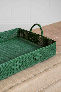 Bandeja de servicio de ratán natural artesanal, verde oscuro, hecha a mano, bandeja decorativa para hogares y ocasiones especiales, novedad - Product Image 2