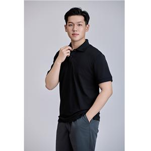 Chemise décontractée à manches courtes en tricot TC noir, fabrication vietnamienne, 60% coton + 40% polyester, devant 200 grammes - Product Image 4