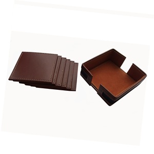 Juego de 4 con logotipo personalizado de suministro de fábrica con posavasos de PU de cuero con soporte - Product Image 1