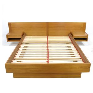 Elegant Japandi Solid Wood <b>Bed</b> <b>Frame</b> Minimalist Modern Design Custom Teak Mahogany for <b>Queen</b> California King and King <b>Size</b> - Product Image 5