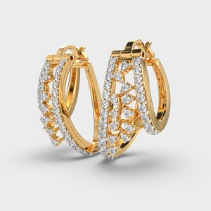 Elegant 1.07CT Lab Grown Round Diamond <b>Earrings</b> in 18KT Yellow <b>Gold</b> Double Row Floral Design - Product Image 2