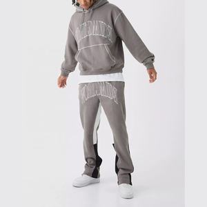 Chándal con capucha y pantalones de chándal apilados acampanados lavados con ácido desgastado personalizado con pantalones acampanados para invierno - Product Image 4