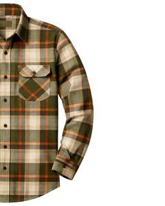 Camisa a Cuadros para Hombre, Manga Larga, Estilo Casual de Franela, Color Verde Oliva, Beige, Naranja, Fabricante Personalizado, Venta al por Mayor - Product Image 4