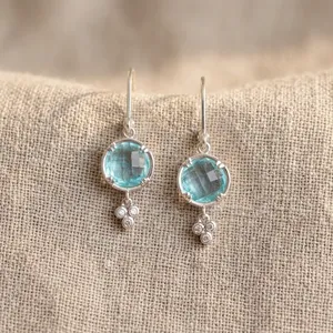 Pendientes de Topacio Azul Helado, Pequeñas Gotas de Agua, Listos para las Fiestas, Chapados en Oro, Plata de Ley 925, Piedra de Nacimiento de Diciembre, para Mujer, Diseño Frost - Product Image 1