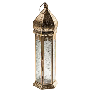 Farol Vintage de Latón de Alta Calidad con Relieve, Vidrio y Acabado Pulido para Decoración de Mesa, Farol Árabe para Decoración - Product Image 1
