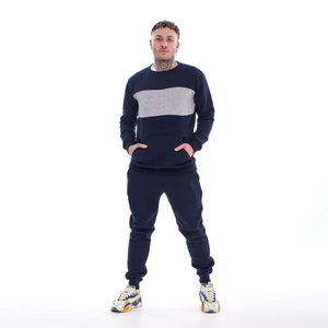 Ensemble de survêtement complet pour hommes bleu gris logo personnalisé survêtement unisexe polaire High Street survêtement pour hommes survêtements décontractés - Product Image 2