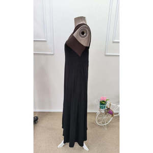 Vestido Largo Bicolor de Viscosa para Mujer con Detalle Cruzado en la Parte Delantera, 36878 - Negro - Product Image 6