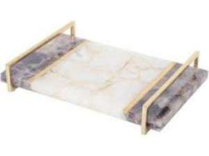 Dernier plateau de luxe en marbre à poignée dorée à vendre, plateau à poignée en marbre et en métal avec vente en gros, prix bon marché et personnalisé - Product Image 6